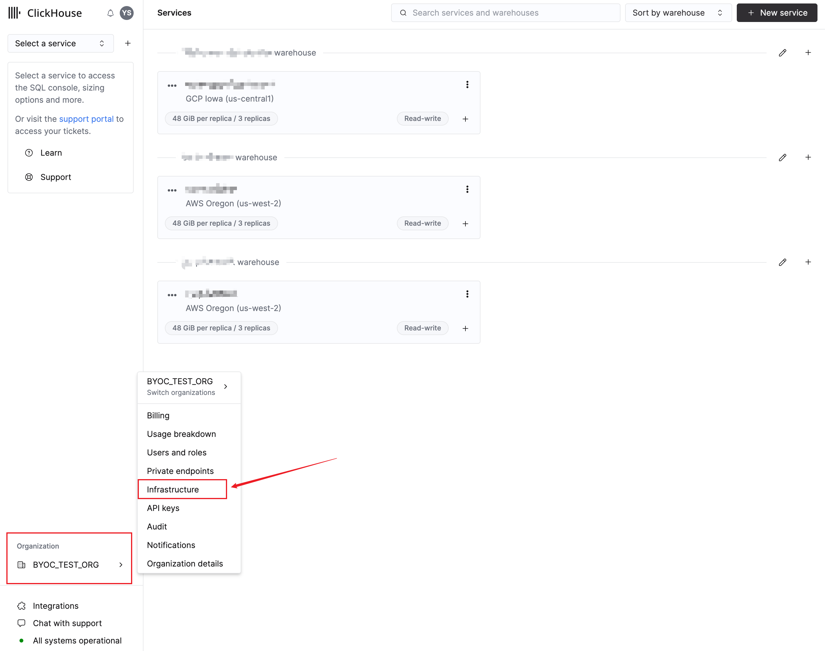 BYOC インフラページ