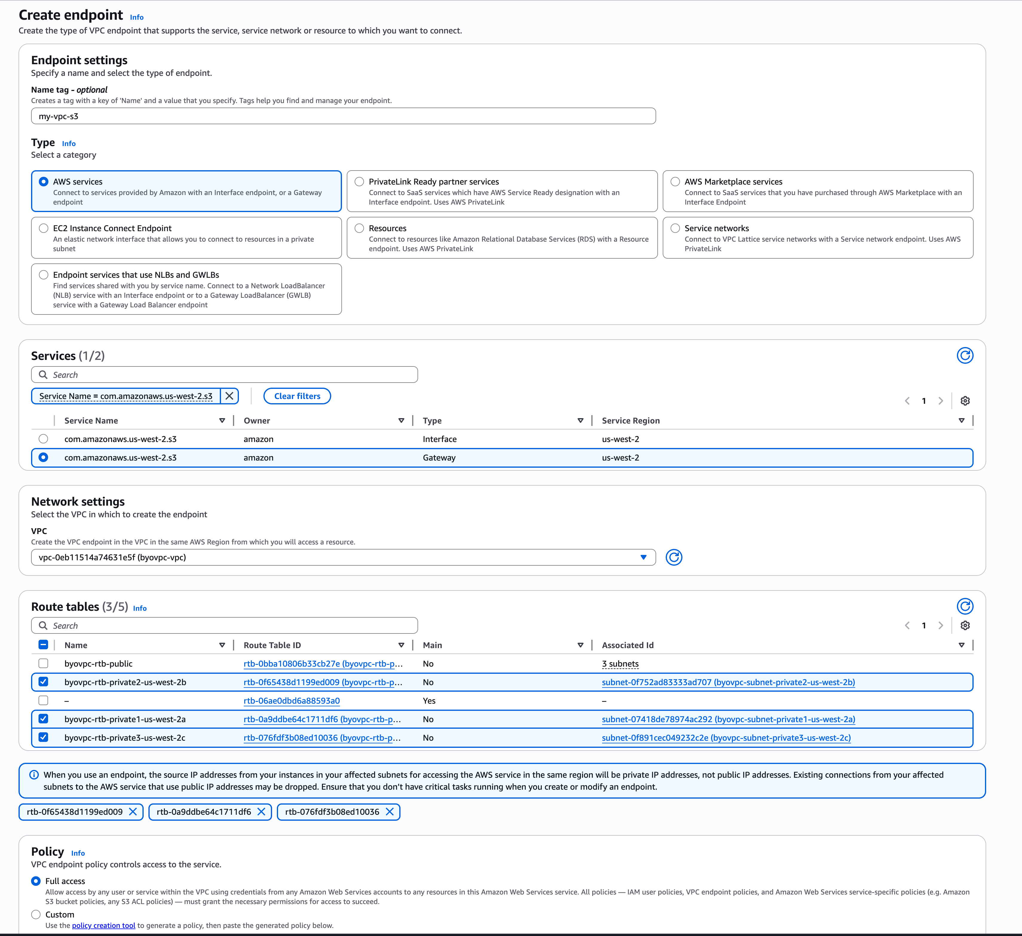 BYOC S3 エンドポイント