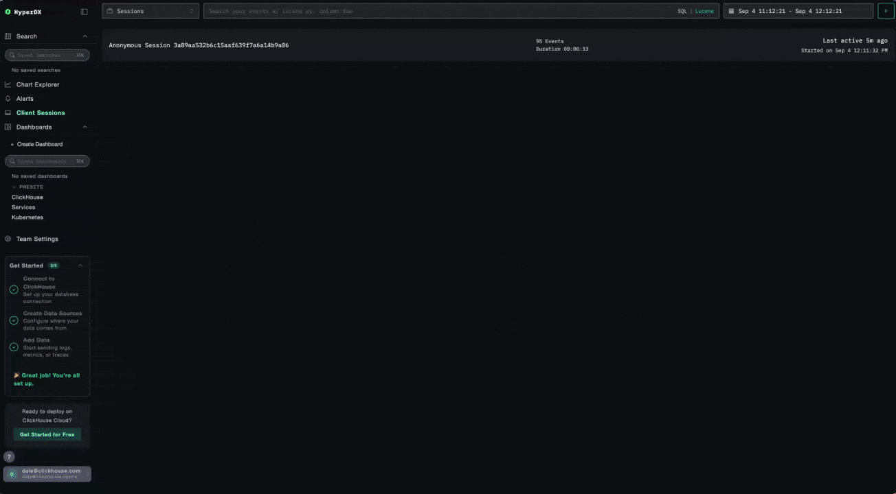 ClickStack でセッションリプレイからバックエンドトレースへドリルダウンする例