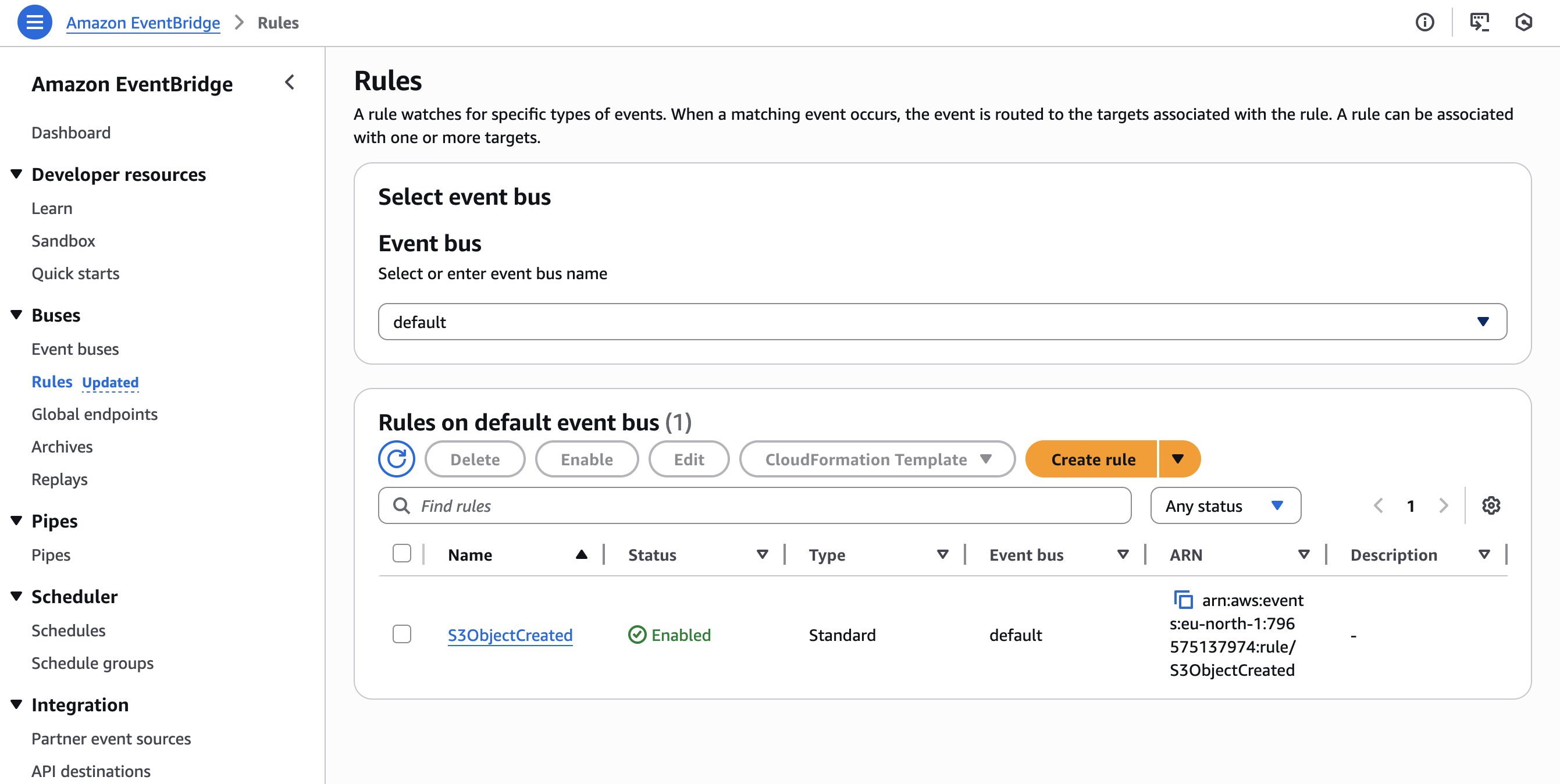 EventBridge ルールが正常に作成された