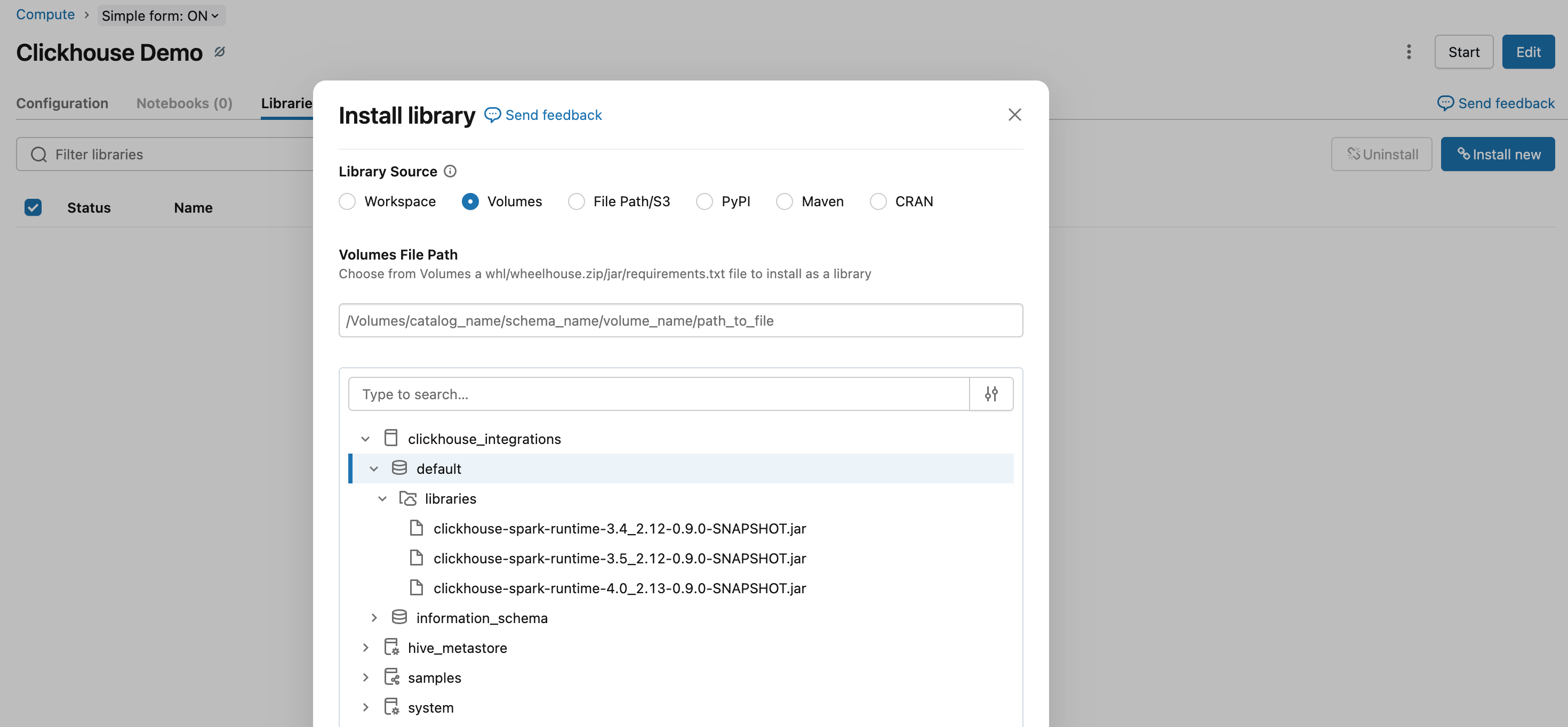 ワークスペースボリュームからライブラリをインストール