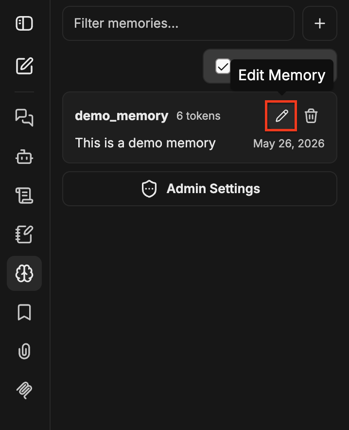 Edit Memory の鉛筆アイコンが強調表示されたメモリエントリ