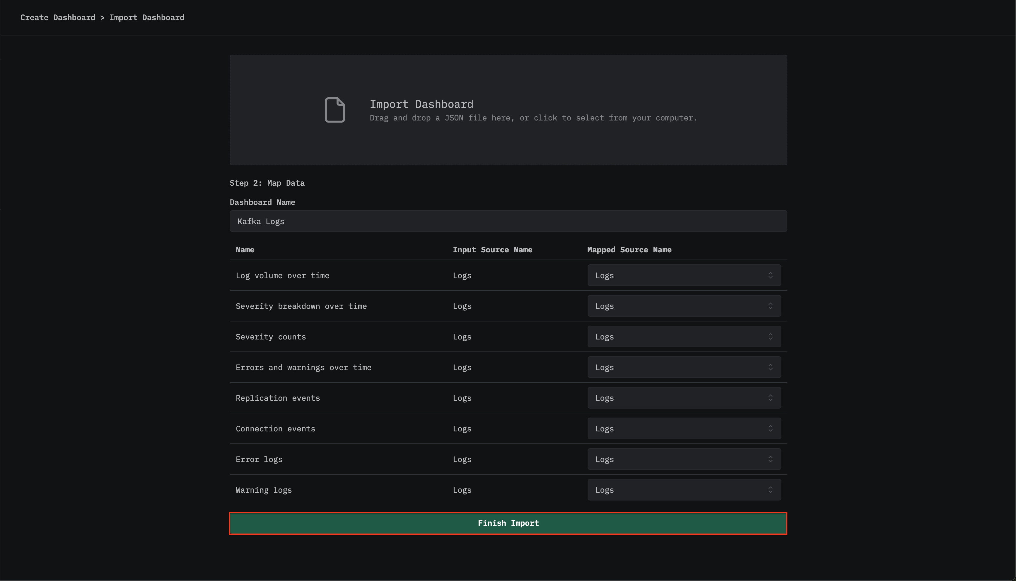 Finish importing Kafka logs dashboard