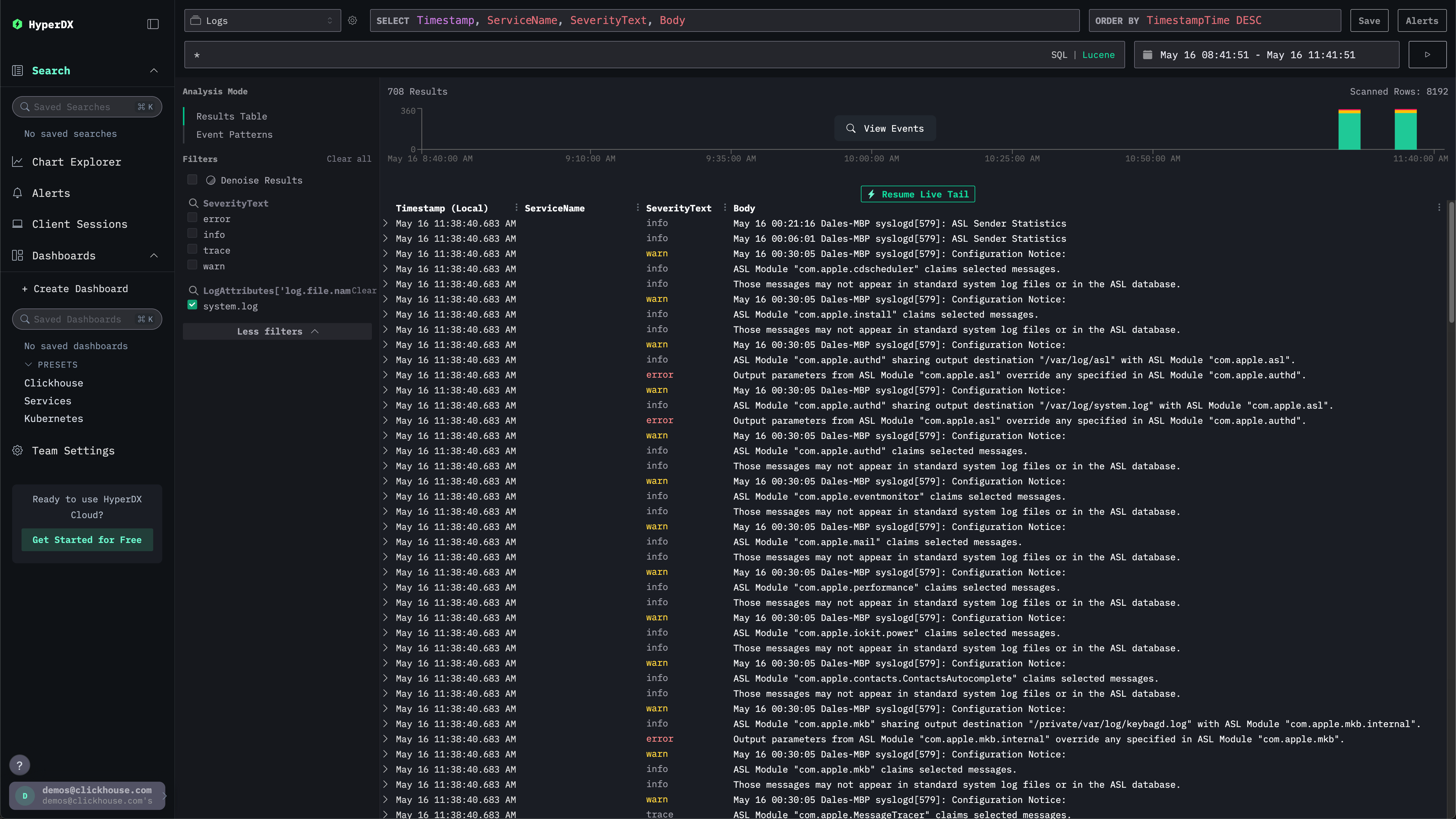 HyperDX のローカルログ