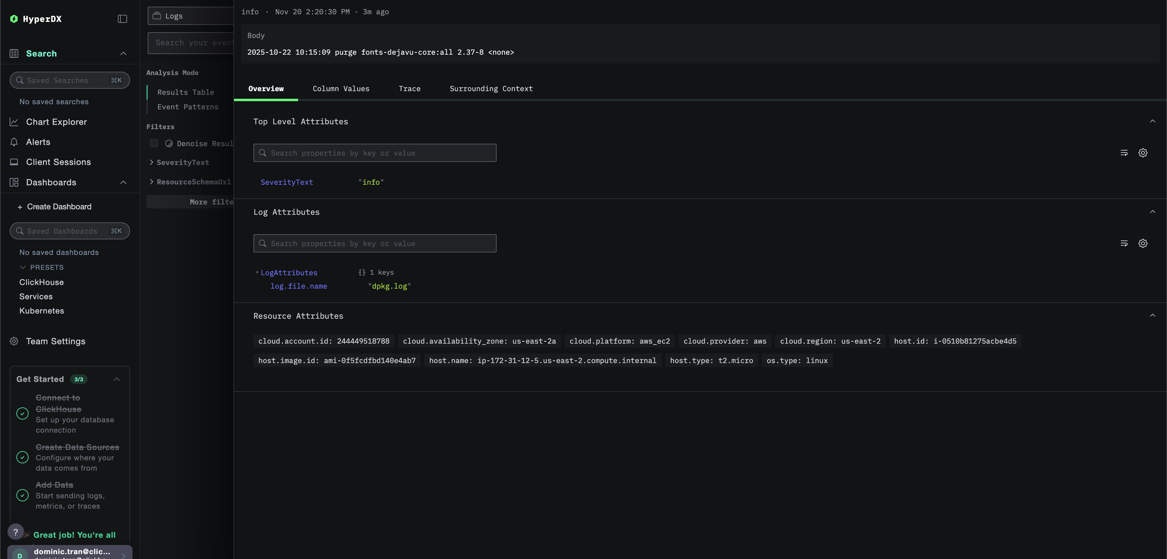 メタデータを表示している EC2 のログ詳細