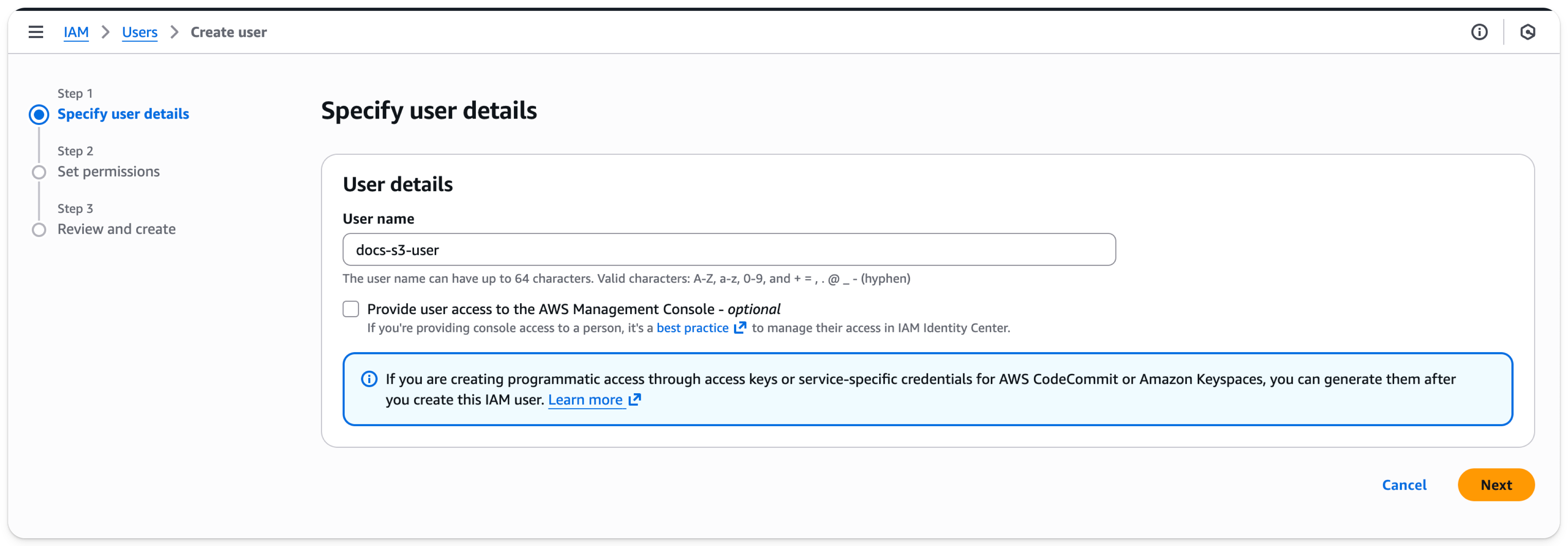 AWS IAM Management Console - 新しいユーザーの追加