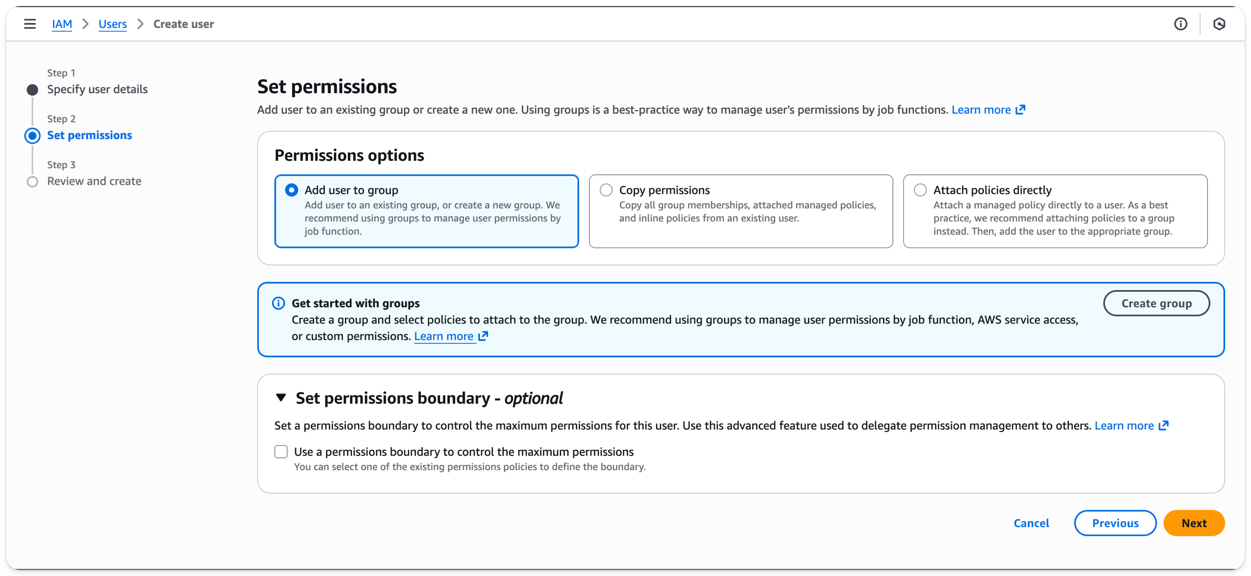 AWS IAM Management Console - 新しいユーザーの追加