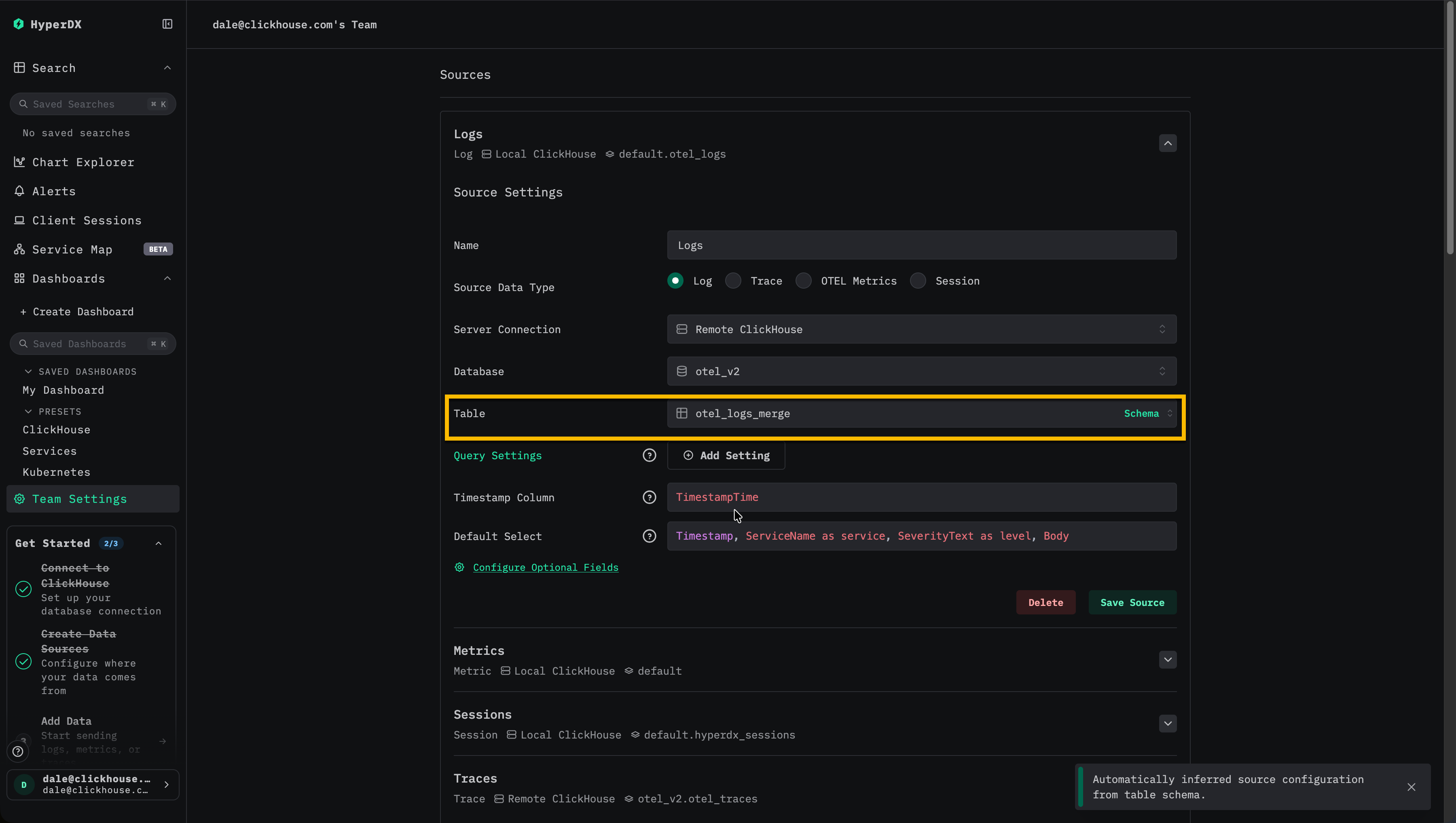 Merge テーブルを選択