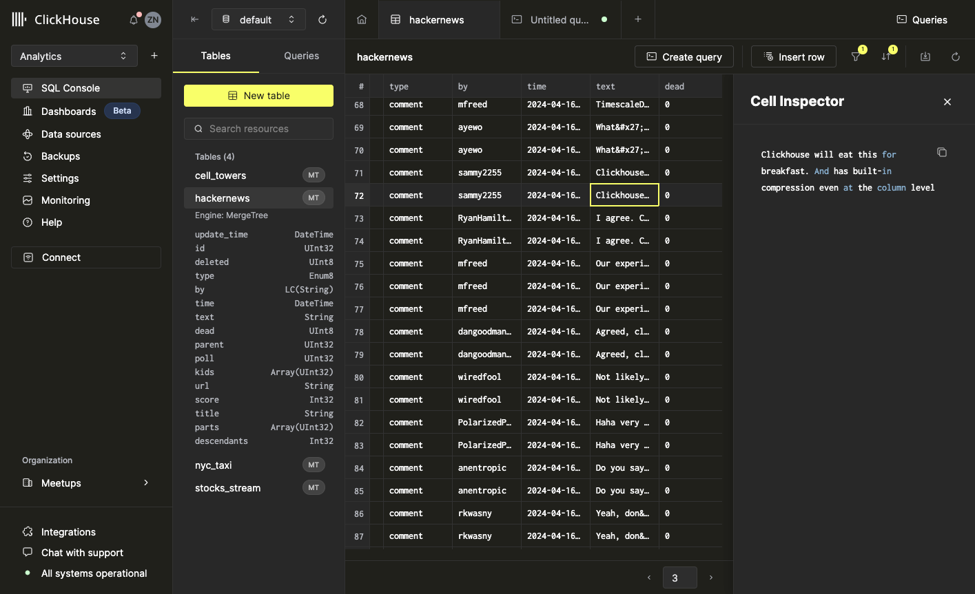 선택한 셀의 내용을 표시하는 셀 인스펙터 대화 상자