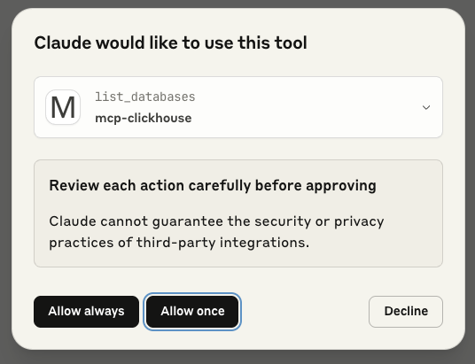 list_databases 도구 사용 권한 부여