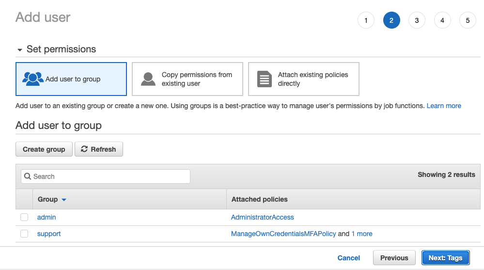 IAM 사용자에 대한 그룹 할당을 건너뜀