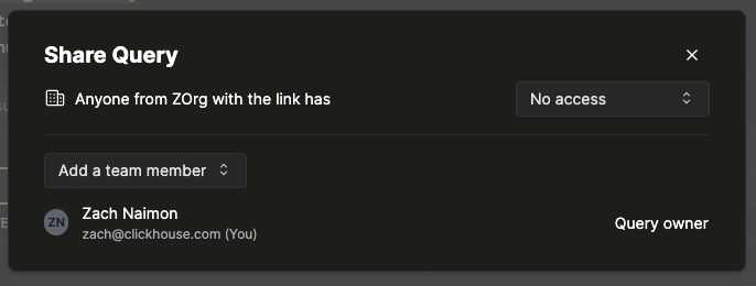 쿼리 도구 모음의 Share 버튼