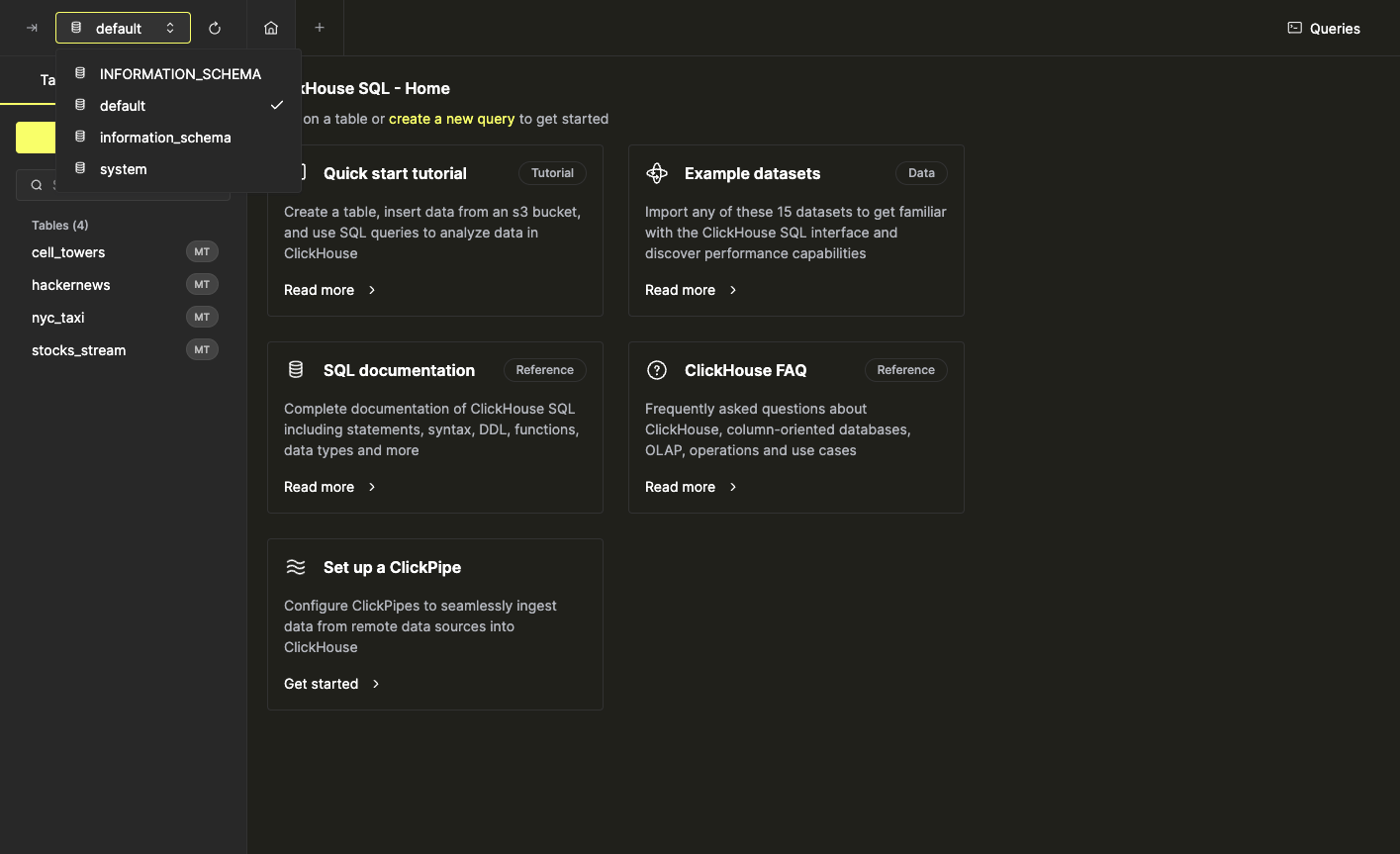 왼쪽 사이드바에 데이터베이스 테이블을 표시하는 테이블 목록 및 스키마 뷰