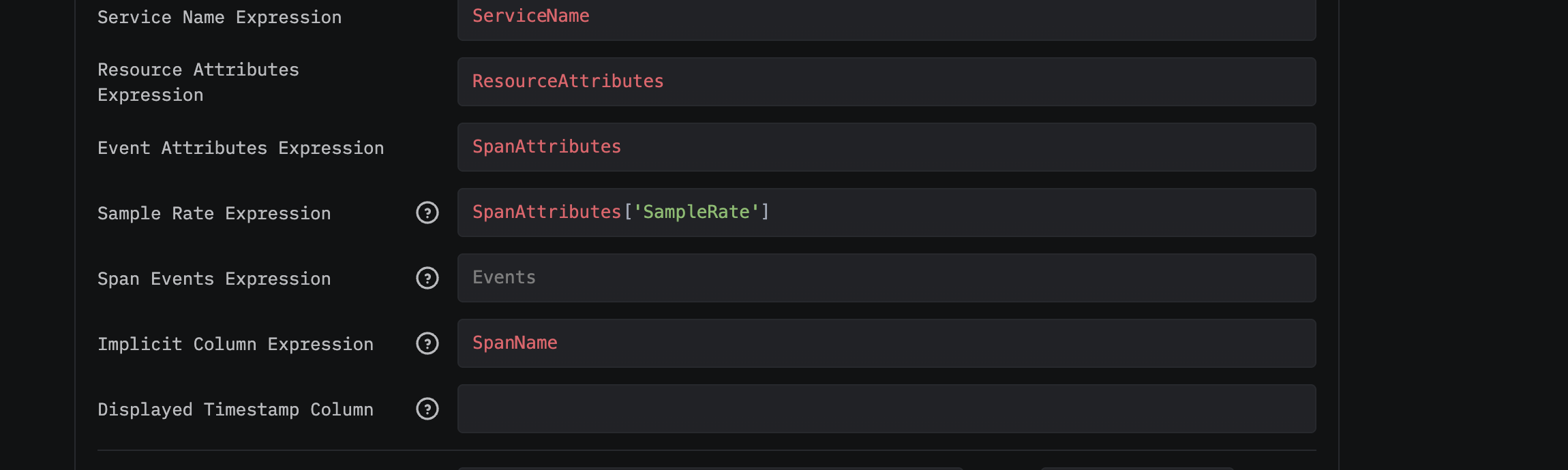Поле Sample Rate Expression в настройках источника ClickStack