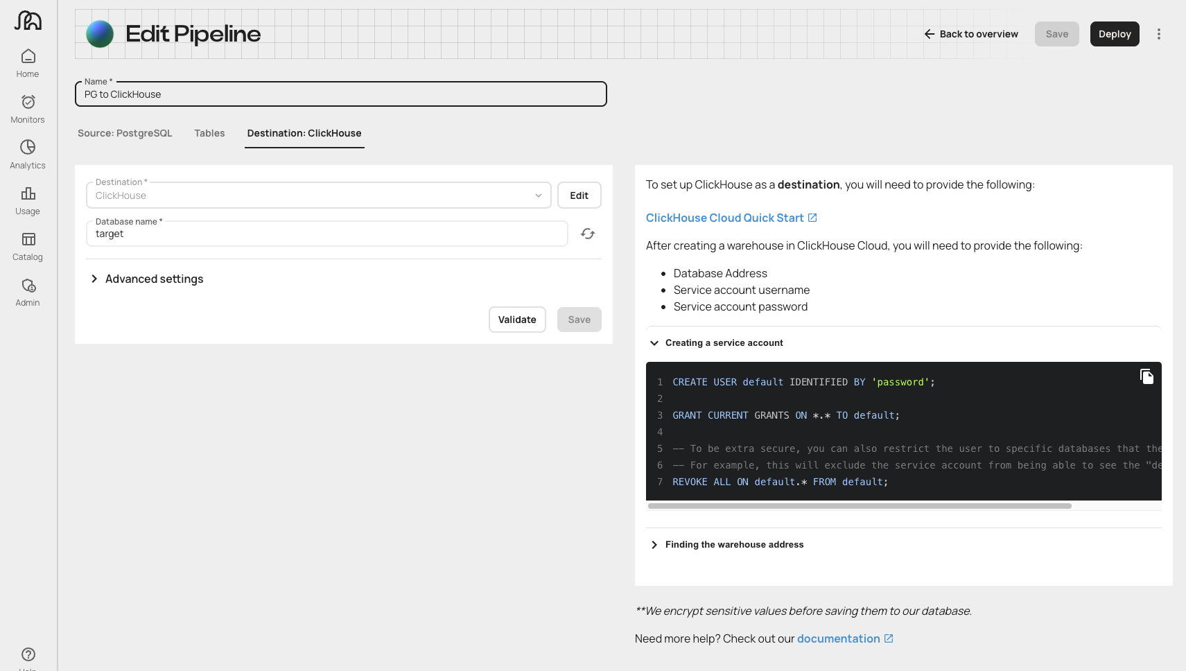 Artie 编辑 Pipeline 界面