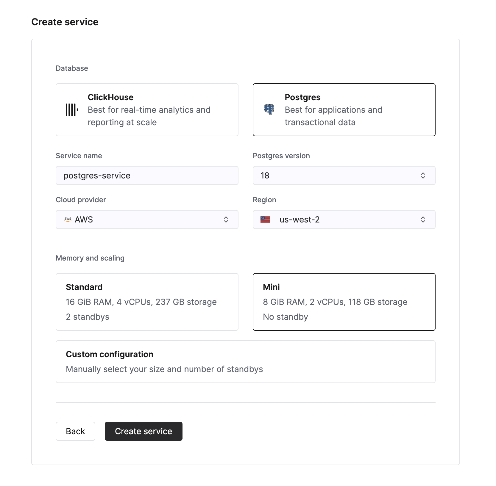 创建一个托管 Postgres 服务