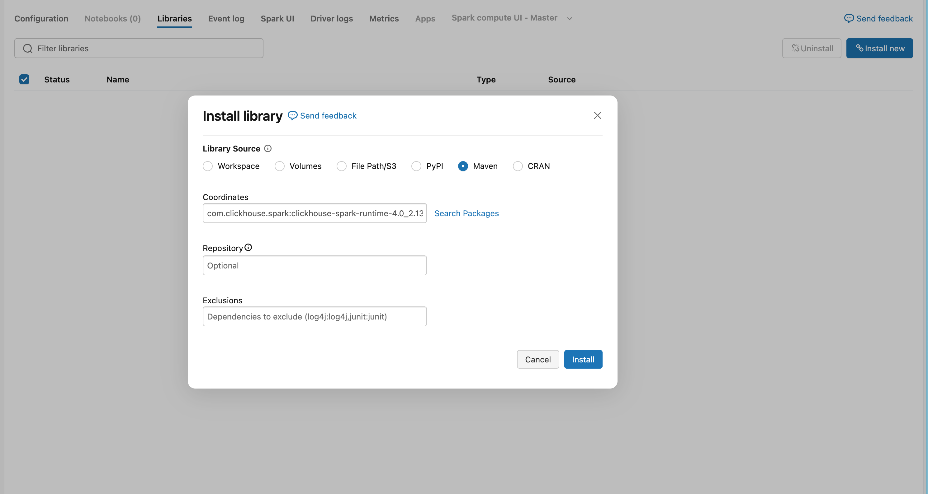 Databricks Maven 库配置