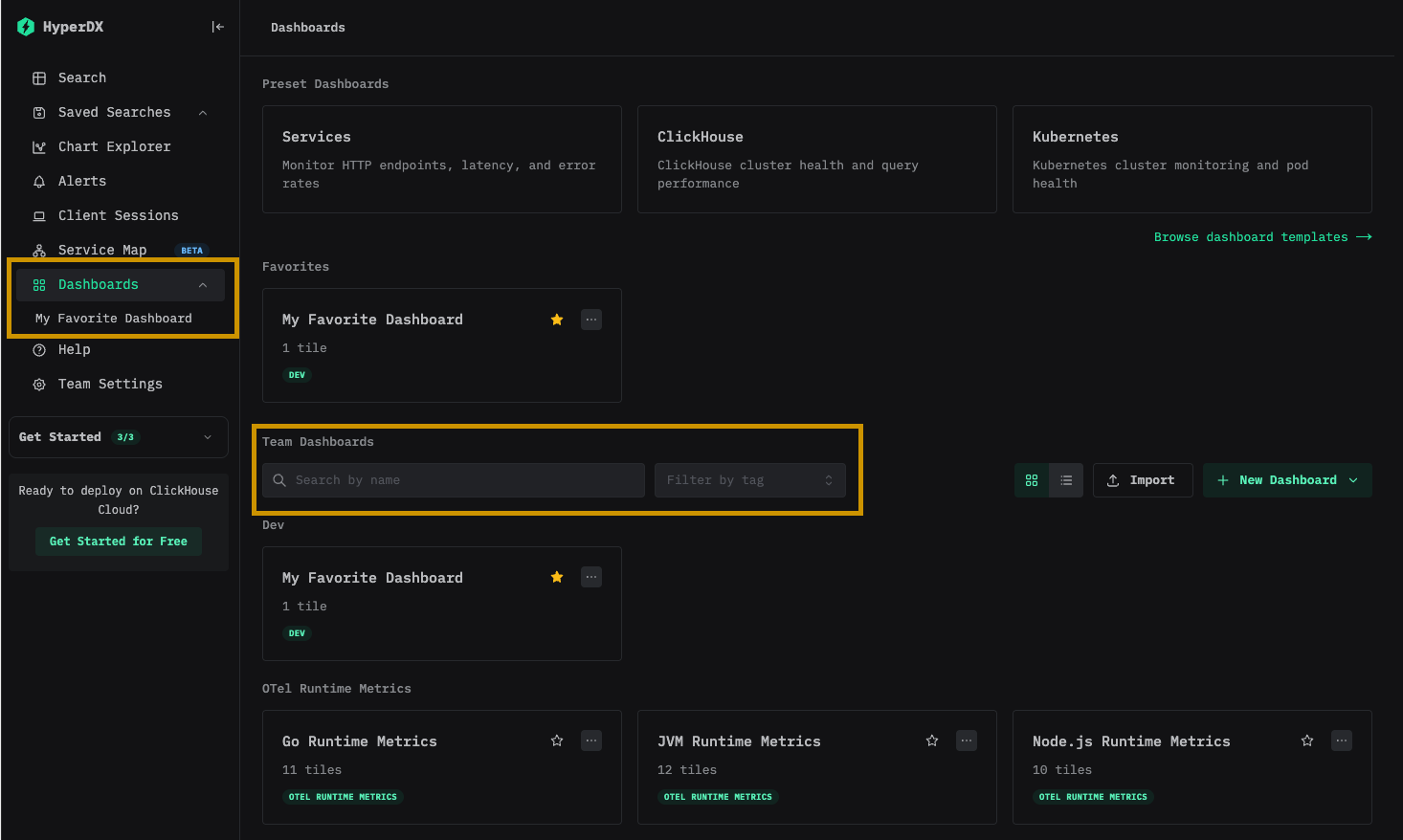 Dashboard search
