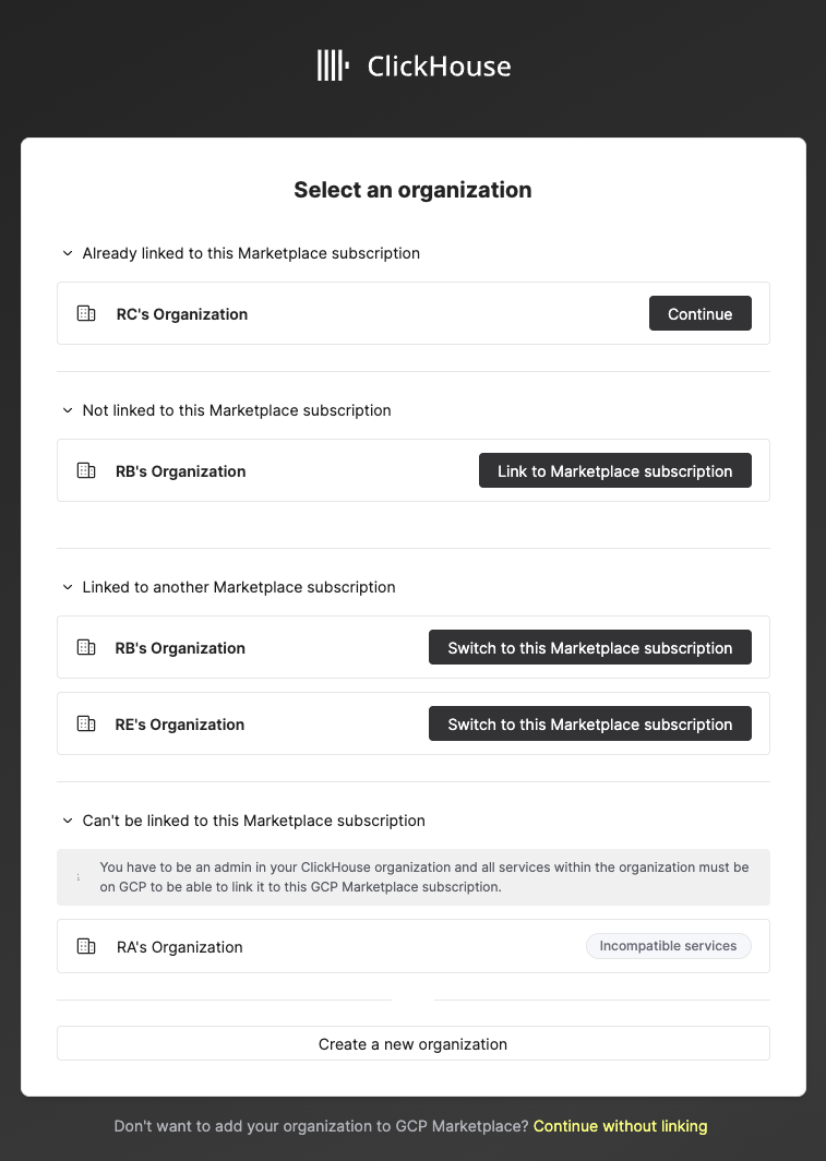 Marketplace 注册与组织关联