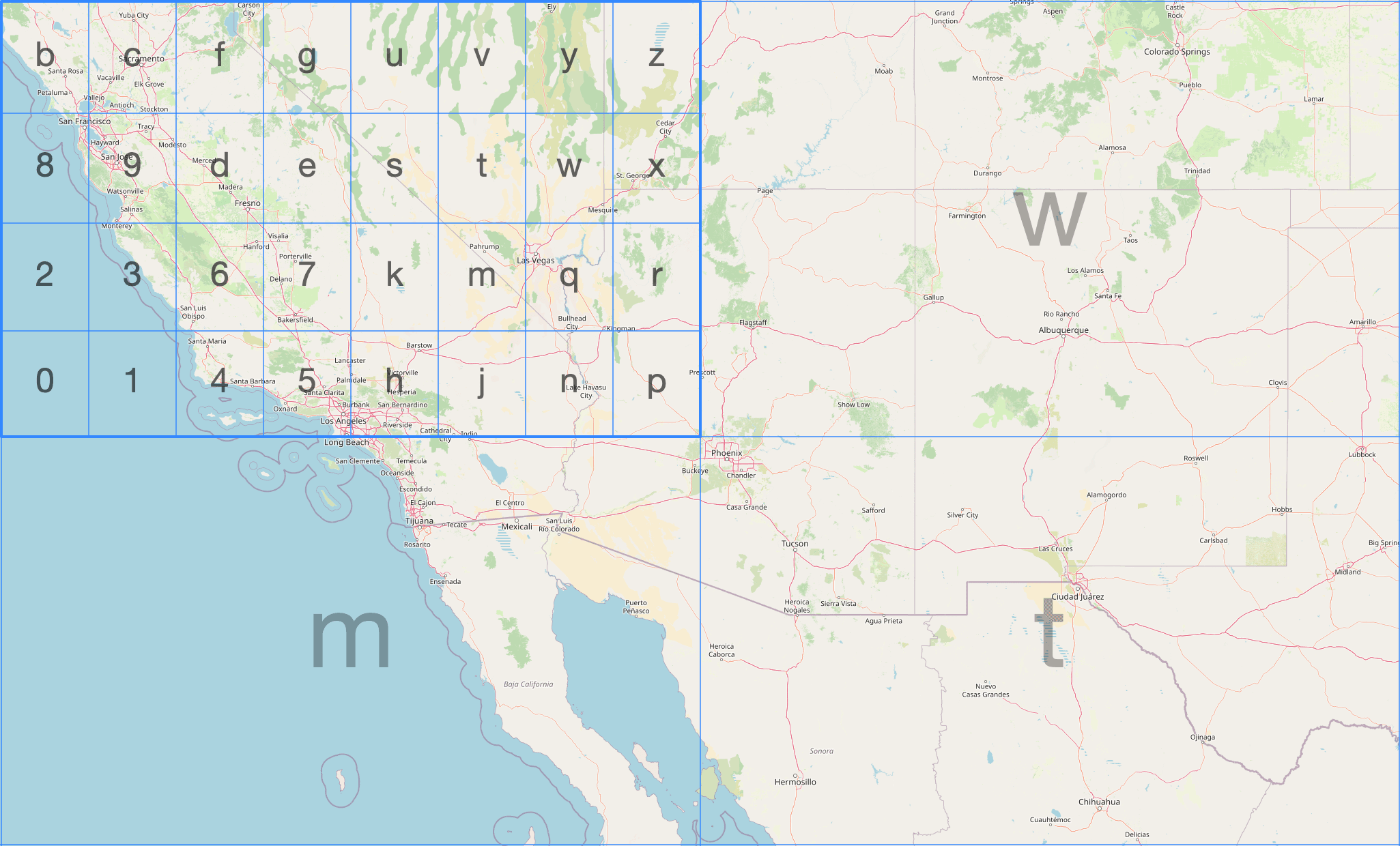Geohash rectangular grid cells around San Francisco